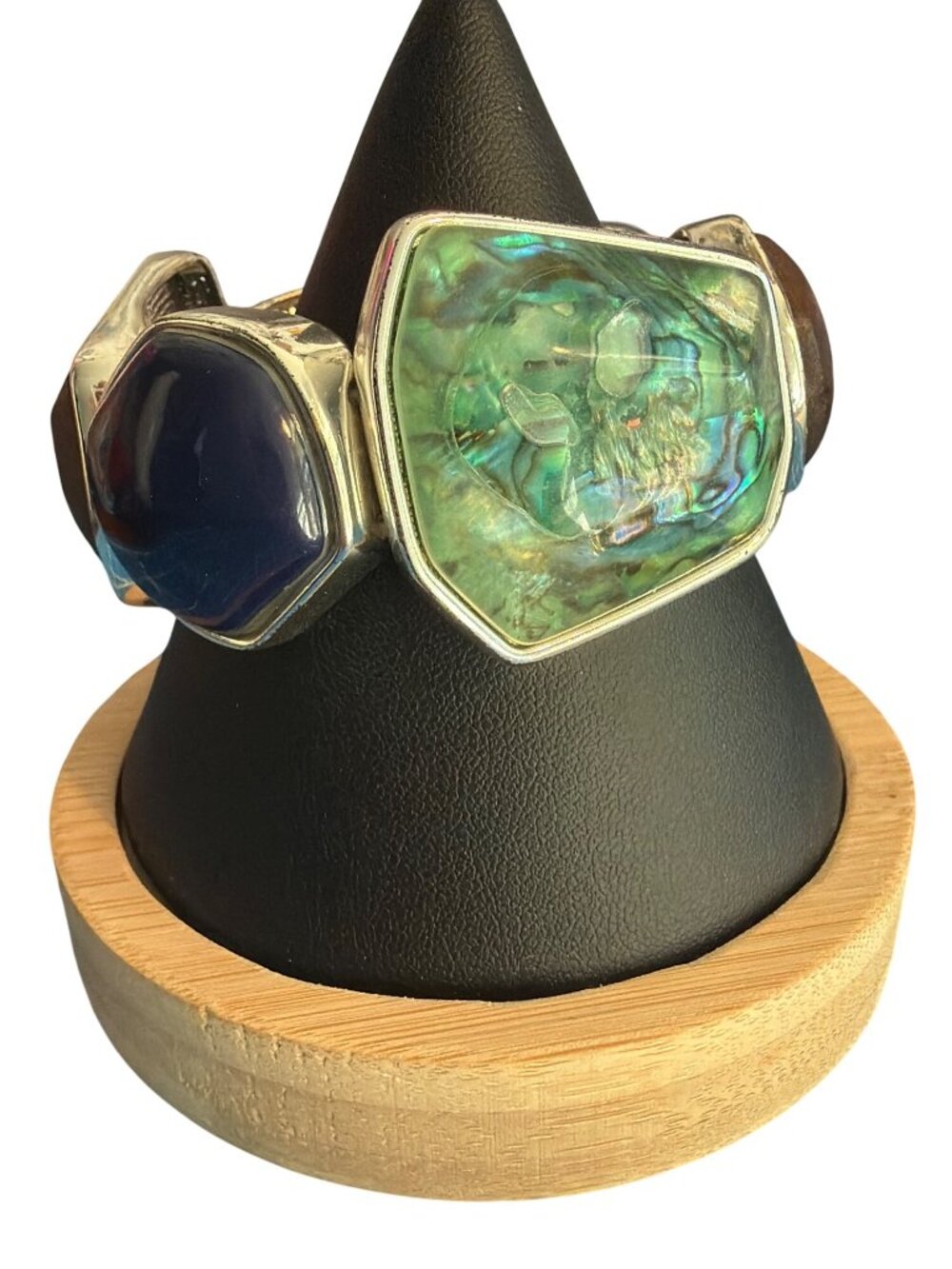 Dana Buchman Genuine Shell Stretch Bracelet Chunky Silver Tone Resin Blue NWT